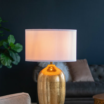 Table Lamp, D18x31" Round Aluminum Sheet Gold Table Lamp With White Fabric Shade(Lamp Shade Assembly Required)