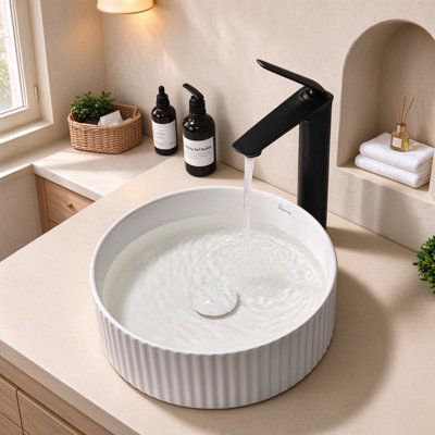 Lavabo vasque rond de 14 po avec bonde escamotable Davivy, lavabo vasque de salle de bain, lavabos de salle de bain au-dessus du comptoir