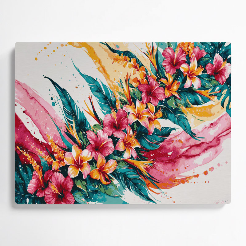 Hawaiian Flower Sprays Beige Metal Wall Art, 11" H x 14" W