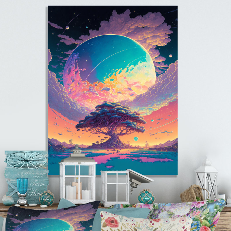 «Majestic Tree by the Lake Under the Full Moon», reproduction sur toile, H 32 po x l 16 po x P 1 po, Toile tendue