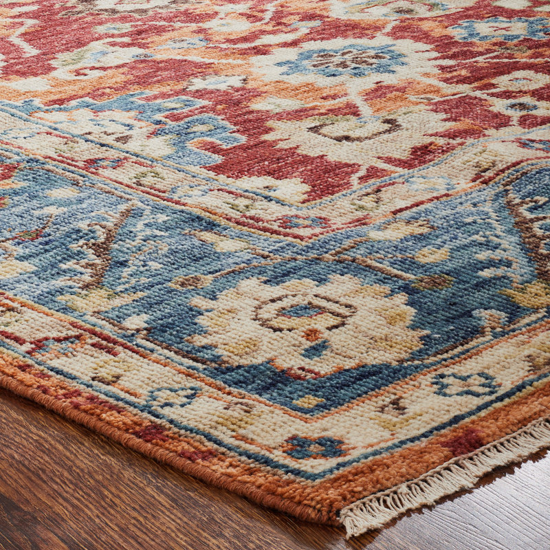 Wool Area Rug in Red, Rectangle 9' x 12'