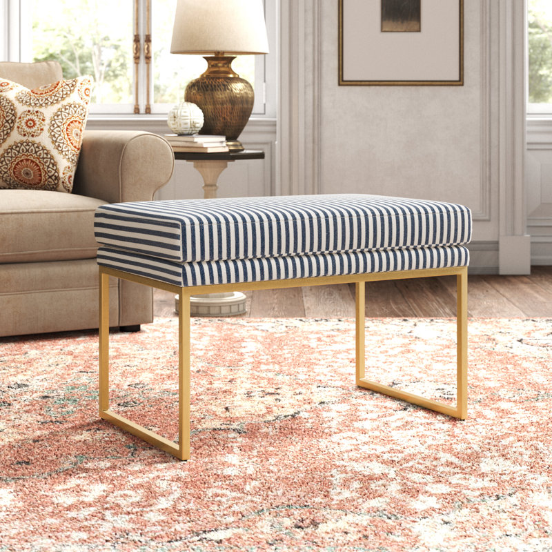 Shanta Upholstered Ottoman, Navy Stripe