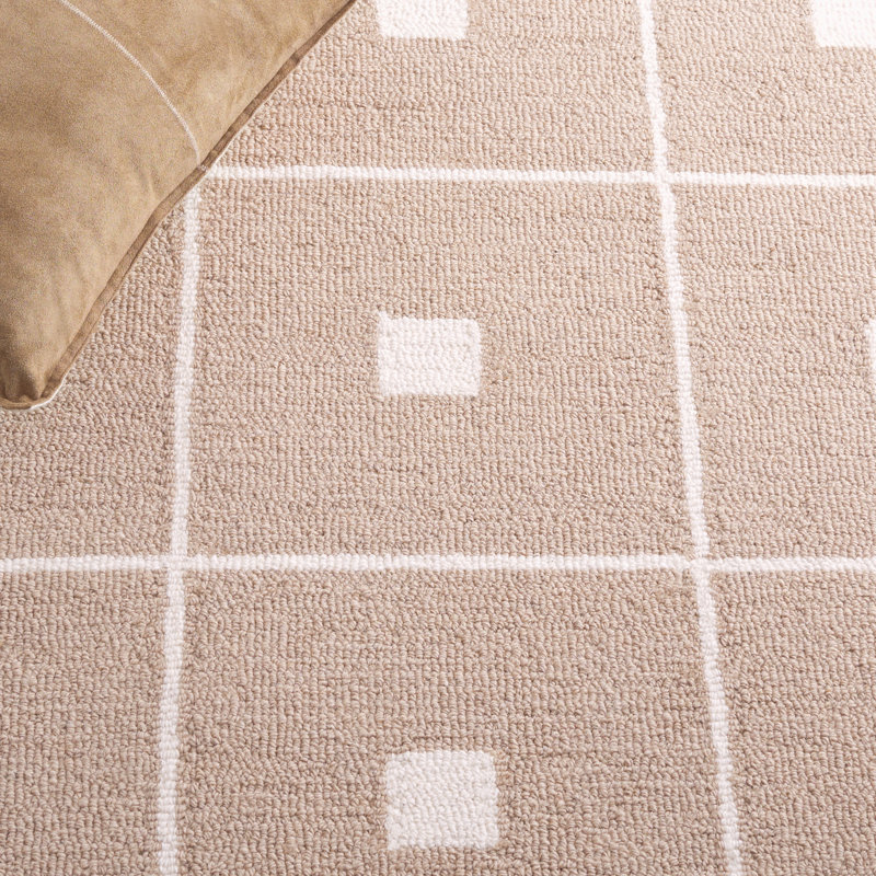 Beige and Ivory Geometric Wool Tufted Rug, 5' x 8'