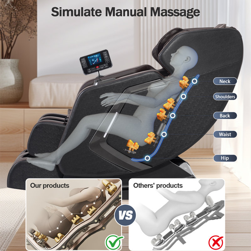 Fauteuil de massage Shiatsu inclinable avec position zéro gravité, 14 rouleaux, pétrissage et tapotement, compression d'air pour tout le corps, thérapie par la chaleur lombaire, 5 programmes automatiques, haut-parleur Bluetooth, repose-pieds extensible, masseur de pieds, 3 niveaux d'intensité, couleur expresso