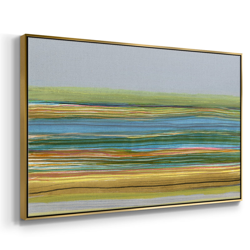 Stries parallèles II, H 25 po x l 37 po x P 2 po, Toile avec cadre flottant or, Non