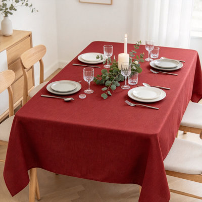 Red Faux Linen Spill-Proof Rectangle Tablecloth (132x178cm)