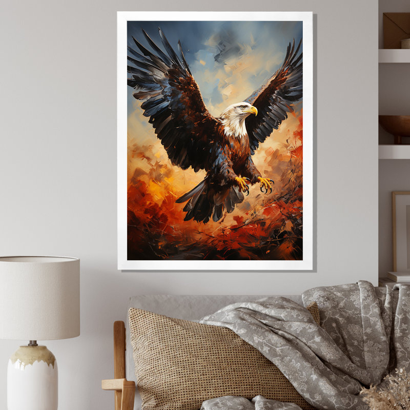 Aysheia orange, noir, amérindien, aigle, esprit, Cadre photo blanc, H 44 po x l 34 po x P 1,5 po
