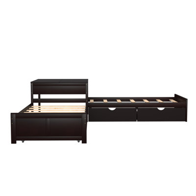 Twin L-Shaped Platform Bed With Trundle And Drawers -  Red Barrel Studio®, C2834BDC95114F049ACB89D51B40EDCC