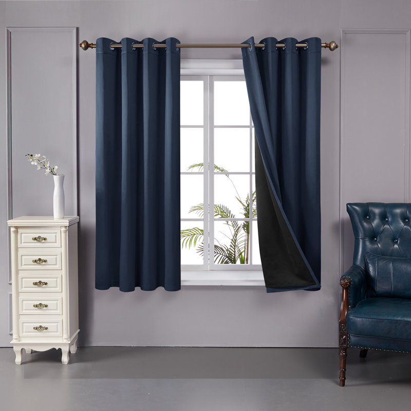 Harjot Room Darkening Curtain Pair, 52" W x 84" L, Navy Blue