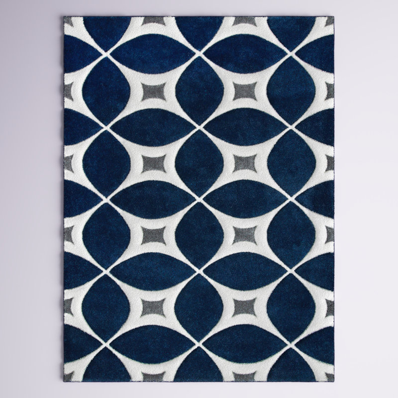 Klar Tufted Contemporary Trellis Navy/Gray/White Area Rug, Rectangle 8'6" x 11'6"