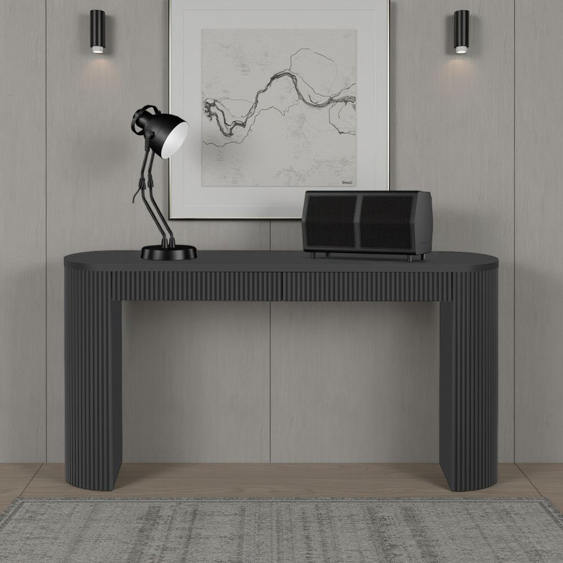 Enchanting Pine Veneer Console Table – Elegant Entryway Statement Piece with Curved Legs & Hidden Storage, Black