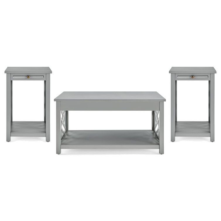 Ensemble de 3 pièces de 36 po de largeur avec 1 table basse rectangulaire et 2 tables de bout avec rangement Lund