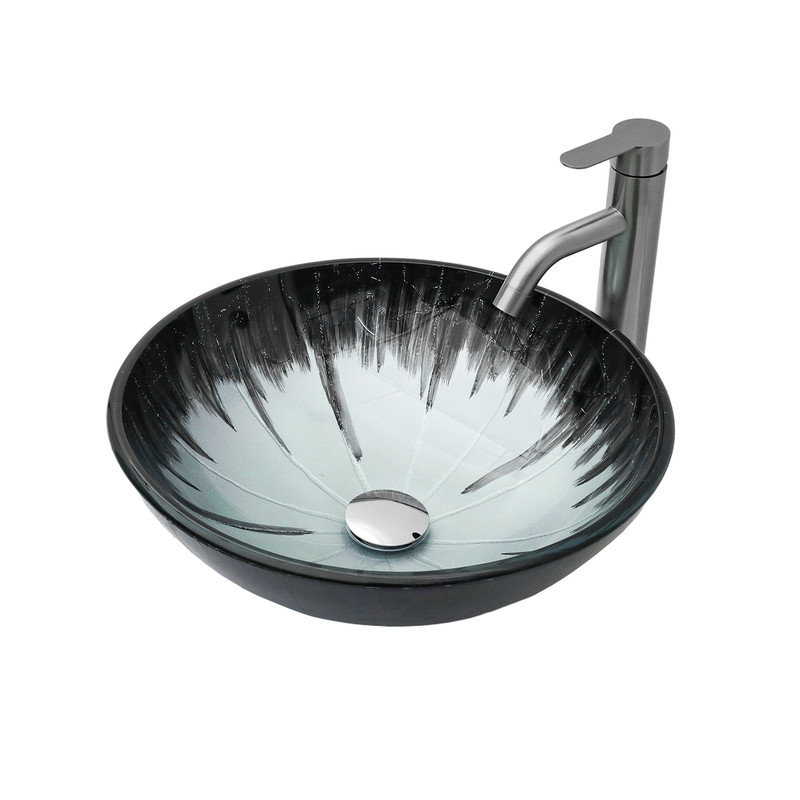 Artistic Tempered Glass Vessel Bathroom Sink with Faucet and Drain