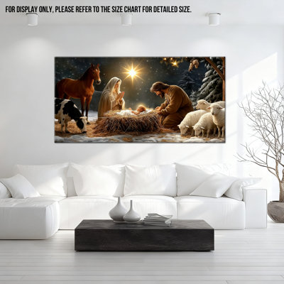 Large Nativity Scene Canvas Wall Art - Oh Holy Night Pictures Wall Decor, Christmas Nativity Painting Prints for Living Room, Nativity Artwork for Home Decor Frame Wrapped Canvas Print, 30×60 inches
