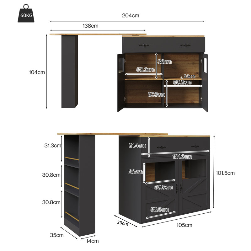 204cm Home Bar, Black