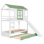 Lit superposé simple au-dessus de simple avec glissière convertible et lit gigogne, blanc et vert