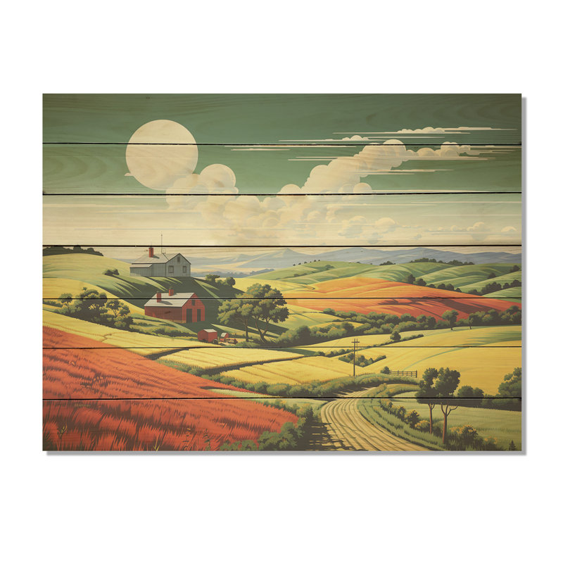 Minimalist Indiana Barns Countryside I - Barns On Wood Print, 30" H x 40" W x 0.78" D