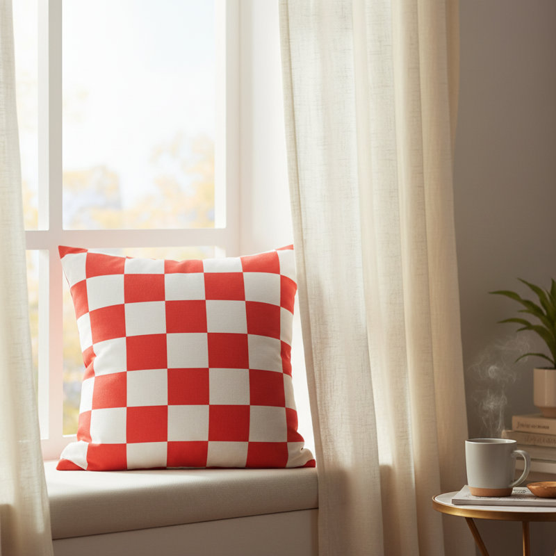 Oreiller carré manuel à damier rouge 18 po x 18 po