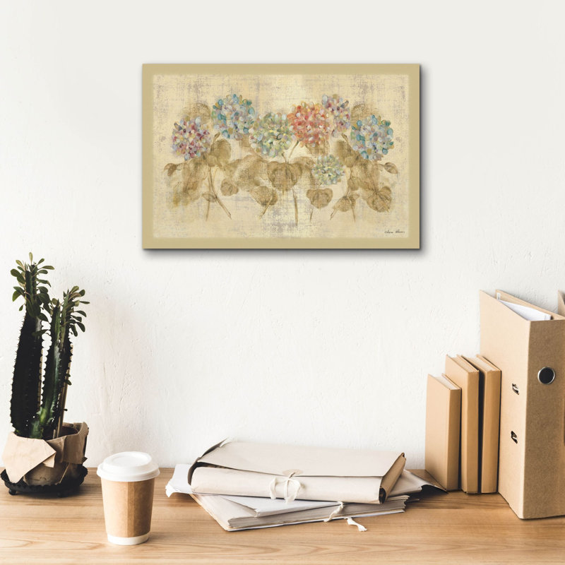 «Row Of Hydrangea» par Cheri Blum, art mural sur toile, H 12 po x l 18 po x P 0,75 po