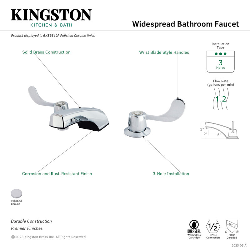 Kingston Brass Vista Two-Handle 3-Hole Deck Mount Widespread Bathroom Faucet