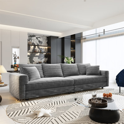 102.4 " Plush Corduroy 4-Seat Sofa,Modern Comfy Upholstered Sofa Cloud Couch,Deep Seat Couches with Soft Pillows Deep Seat Sofa Lounge Chair for Apart