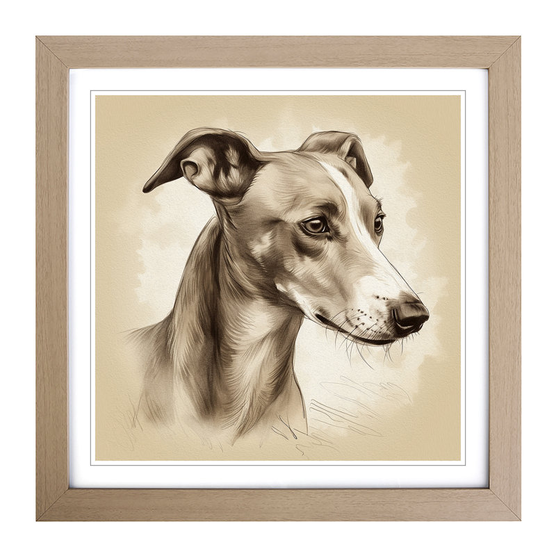Whippet Drawing - Framed Print, Oak