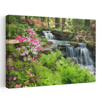 Waterfall With Ferns And Azaleas At Azalea Path Arboretum And Botanical Gardens Hazleton Gibson County Indiana Usa Abstract Contemporary Fern Flowe...