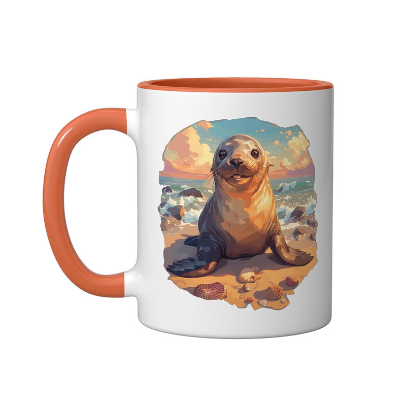 Sea Lion Ceramic Mug, Red/White, 11oz, Orange