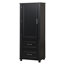 Grande armoire de rangement autoportante noire avec deux tiroirs et tablette réglable, panneau de fibres à densité moyenne peint-1715940458