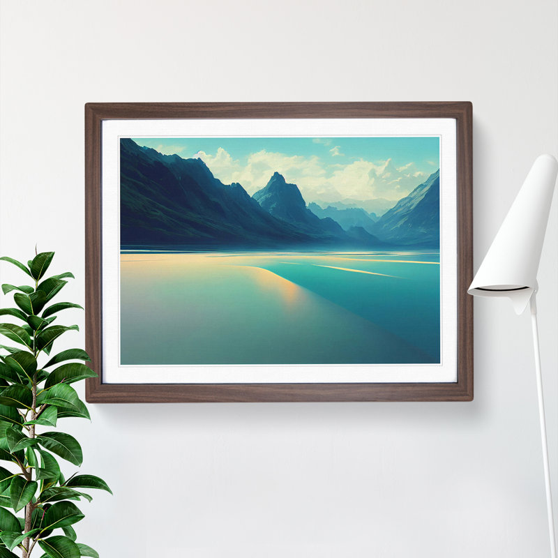 Mountain Lake View - Framed Print, 46cm H x 64cm W x 2cm D, Walnut Framed