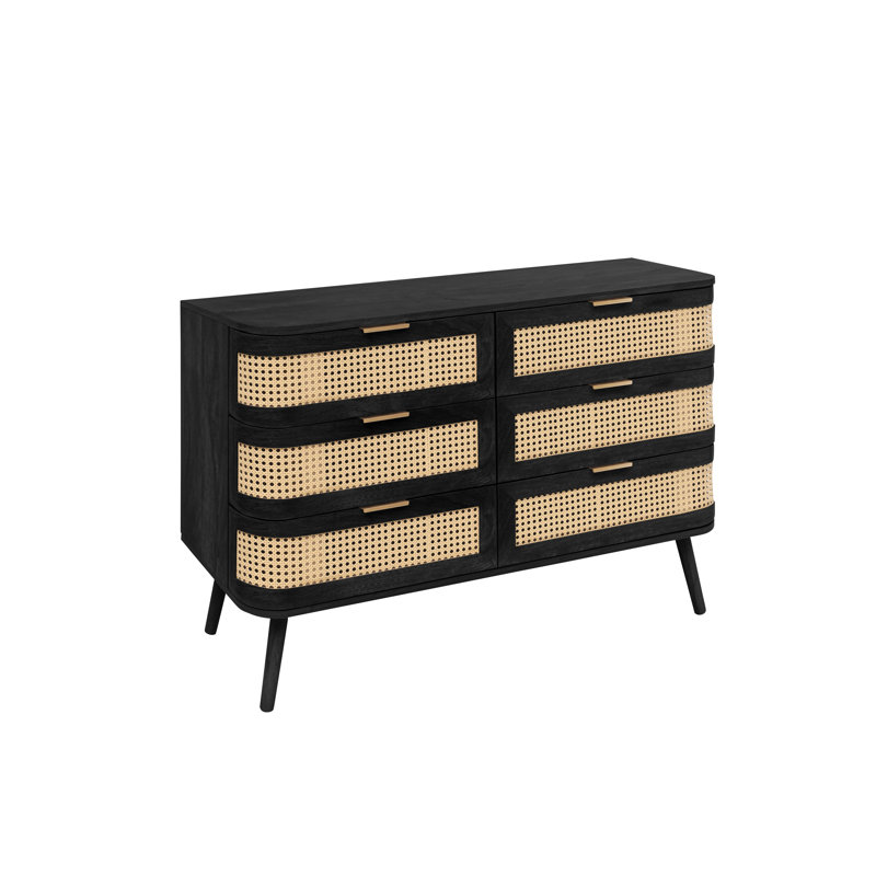 Amanni 6 Drawer Rattan Chest, Black/Oak