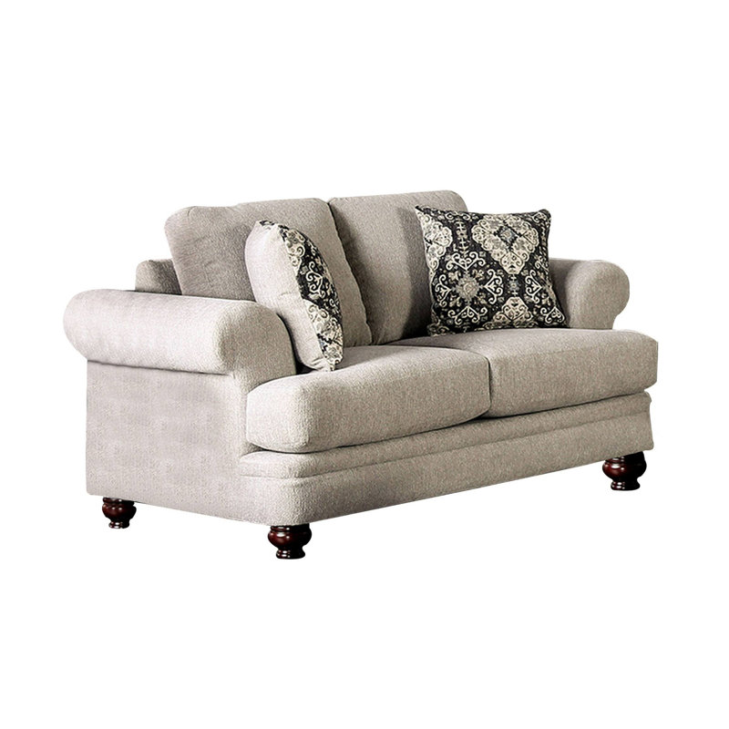 71.4" W Transitional Loveseat, Beige/Charcoal