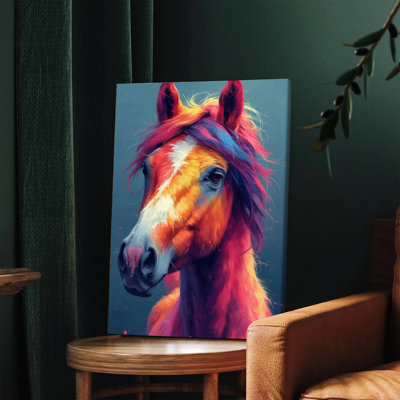 1 PC, art mural, affiche, tête de cheval colorée et vibrante, art mural sur toile, peinture abstraite moderne pour la maison, salon, bureau, œuvre d'art élégante, prête à être suspendue, décoration murale unique