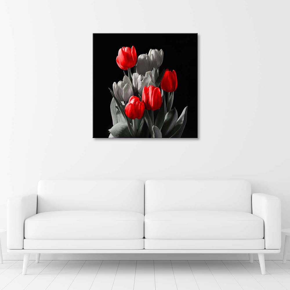 Leinwandbild Tulip Blossom Red Grey