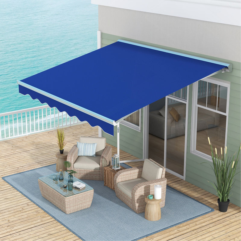 13' X 10' Electric Awning With LED Lights, Retractable Awning, Uv40+ Sun Shade Shelter With Remote Controller And Crank Handle