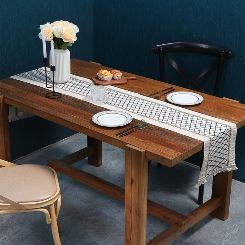 Table Runner Cotton Linen Table Decorations, Farmhouse Table Runners With Tassels For Wedding Rustic Home Dining Table