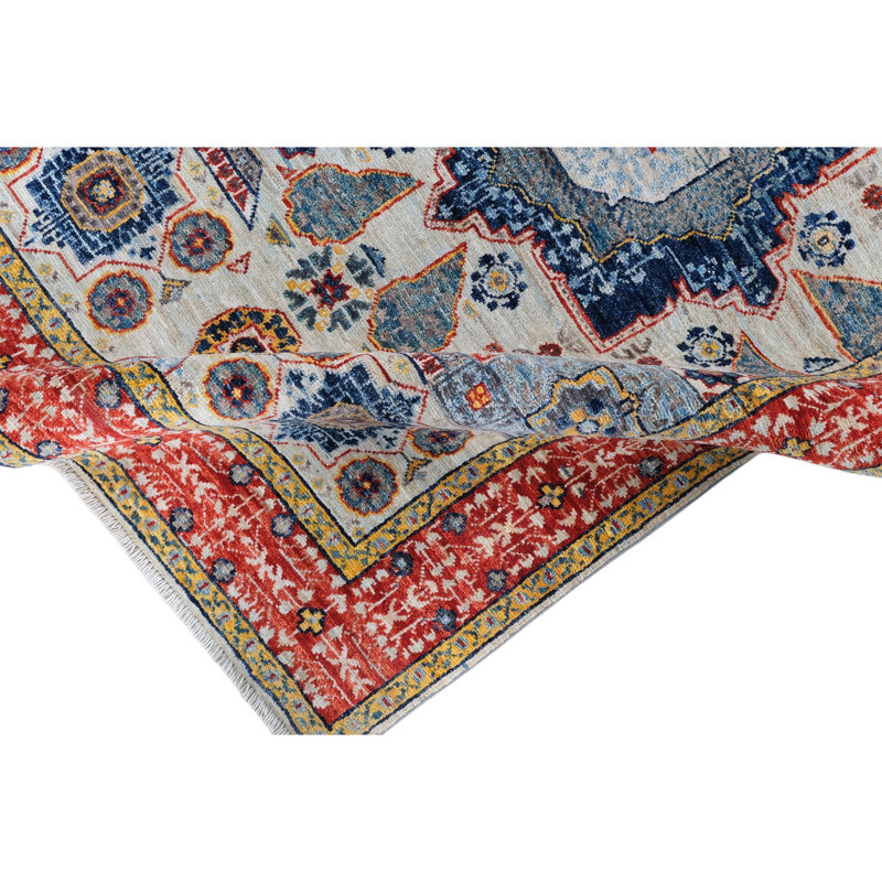 Tapis blanc et rouge de haute qualité noué à la main