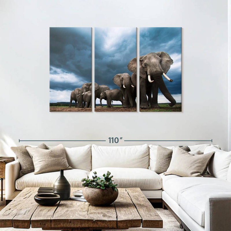 Grazing Elephants, 48" H x 74" W