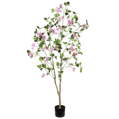 Bougainvillier artificiel rose de 60 po, plante à fleurs artificielles en pot noir, faux bougainvillier réaliste pour le salon intérieur, la chambre, le bureau, la décoration