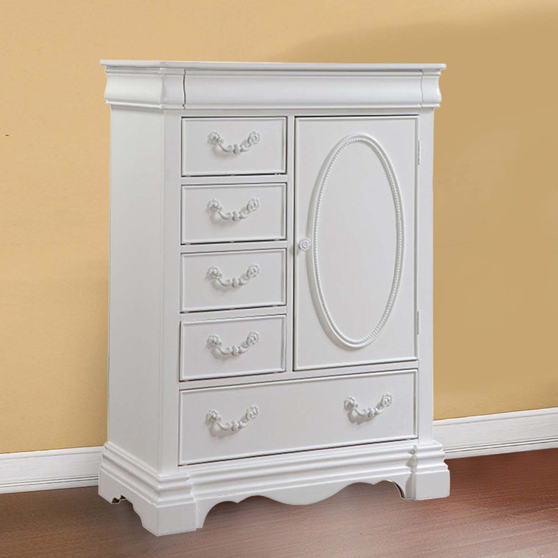 Commode 6 tiroirs et porte Estrella, finition blanche