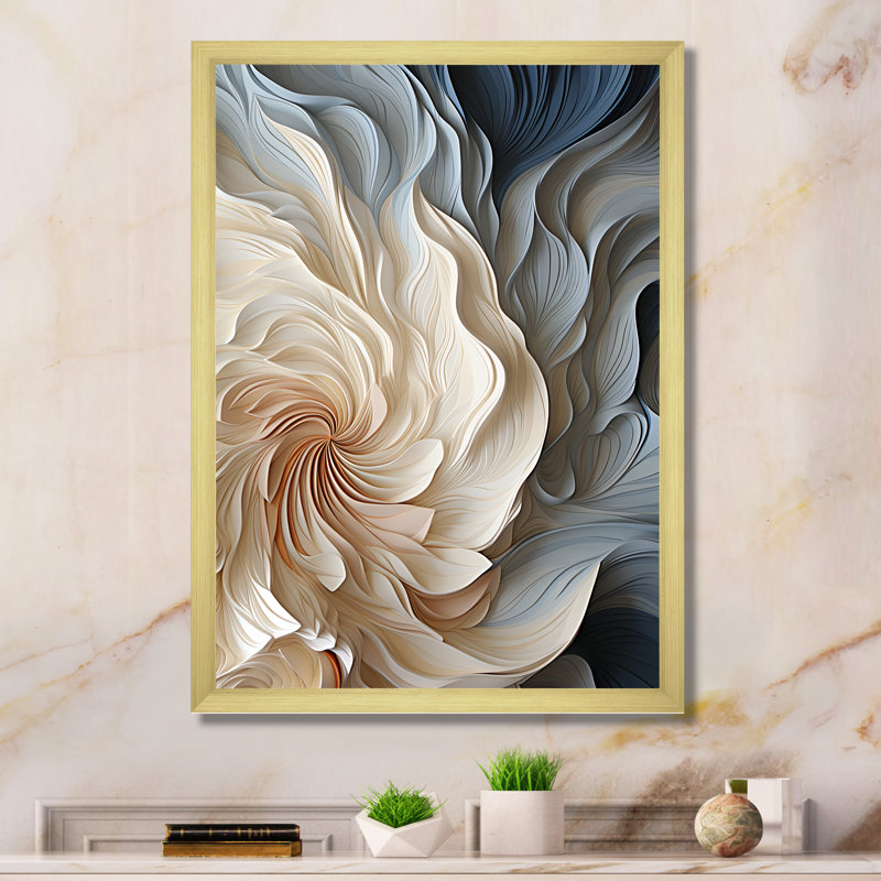 White And Blue Feather Spiral II - Geometric Wall Art, Floater Framed Print, 40" H x 30" W, Black