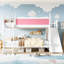 Lit superposé double au-dessus de double avec tablettes de rangement, lit superposé en bois massif avec glissière et échelles, conception à profil bas, rose et blanc-133070020