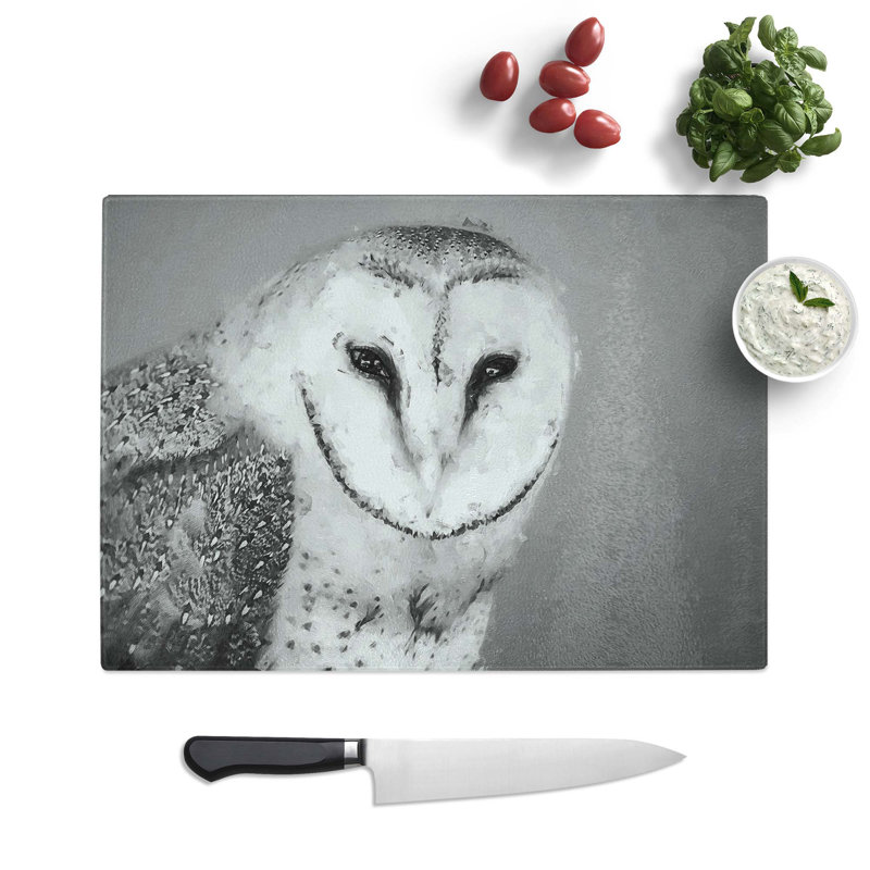 Tempered Glass Barn Owl Chopping Board, 39 cm W x 28.5 cm L