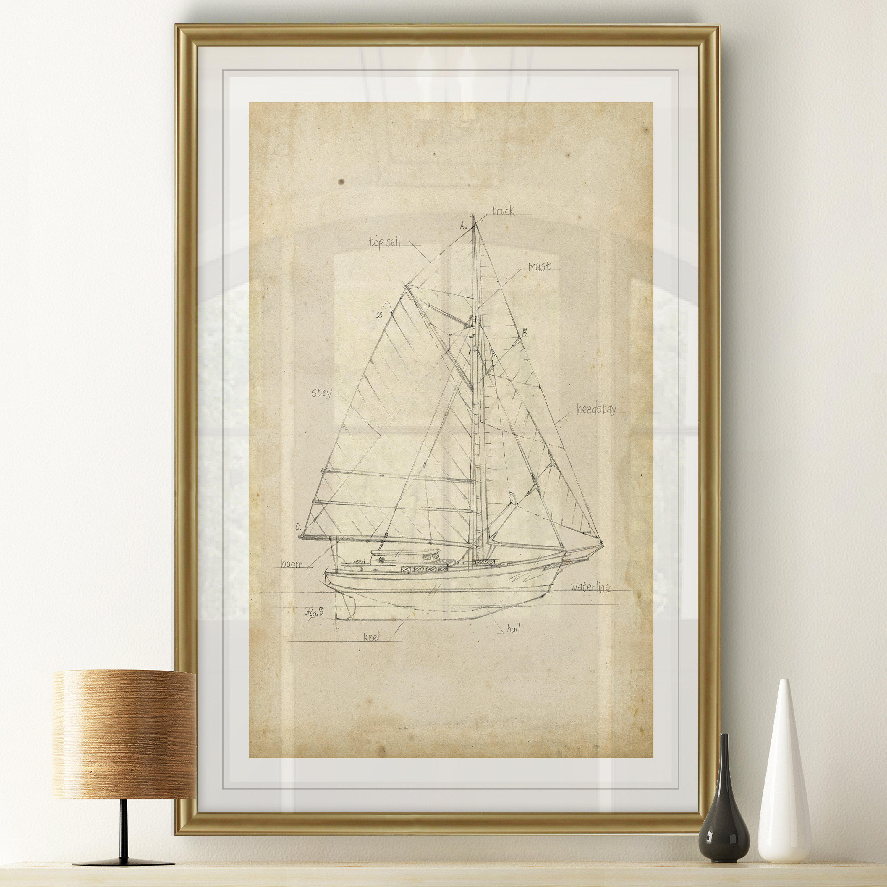 Breakwater Bay Sailboat Blueprint III - Print on Canvas | Wayfair