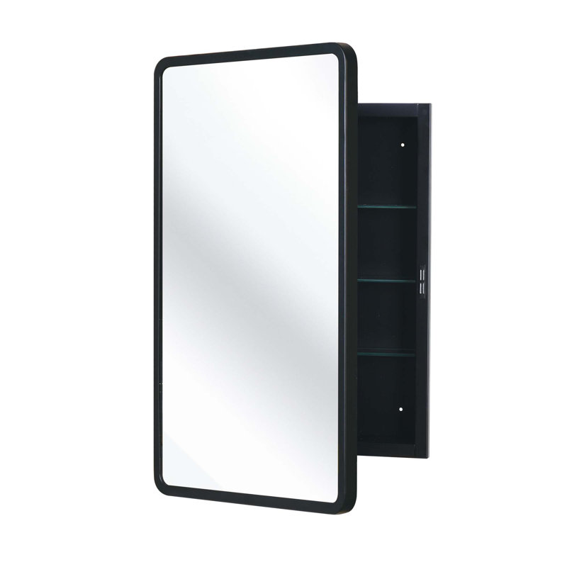 Armoire à pharmacie murale ou miroir encastrée noire, H 24 po x l 16 po x P 5,12 po