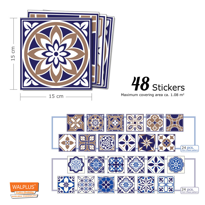 Royal Blue Vintage Spanish 15cm x 15cm PVC Mosaic Tile Mix