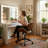 Upholstered Office Chair Adjustable Height Desk & Task Chair With Bentwood Boucle Swivel Chair With Metal Frame-2042936740
