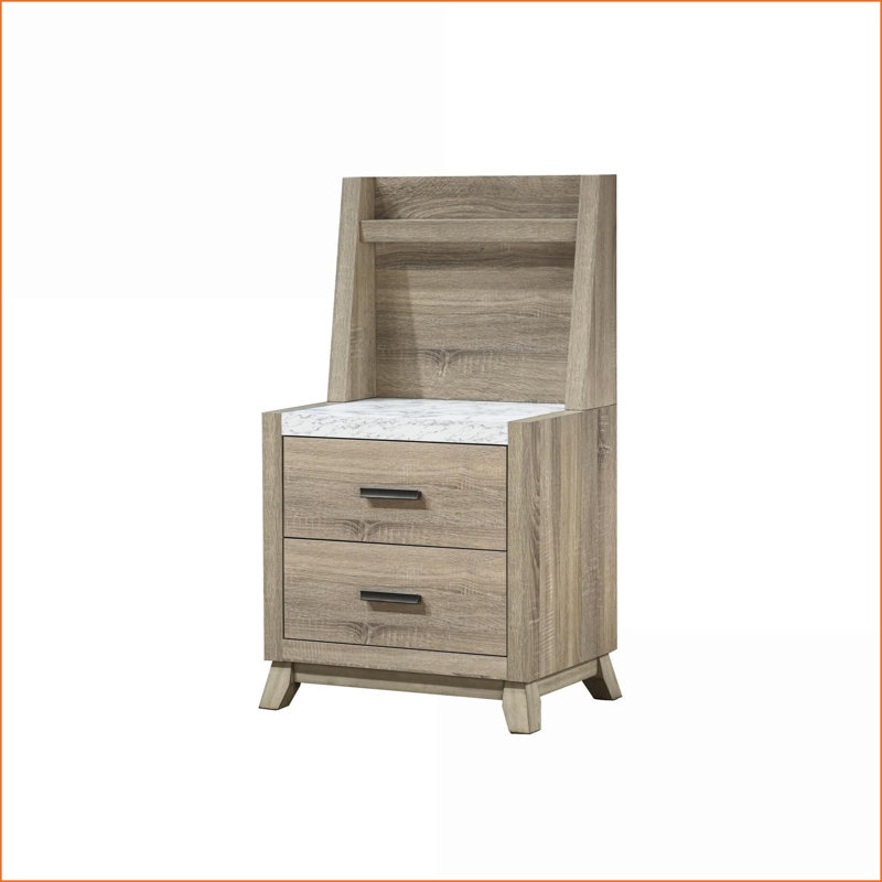 Table de chevet rustique avec dessus en faux pierre et ampoule DEL 2 tiroirs