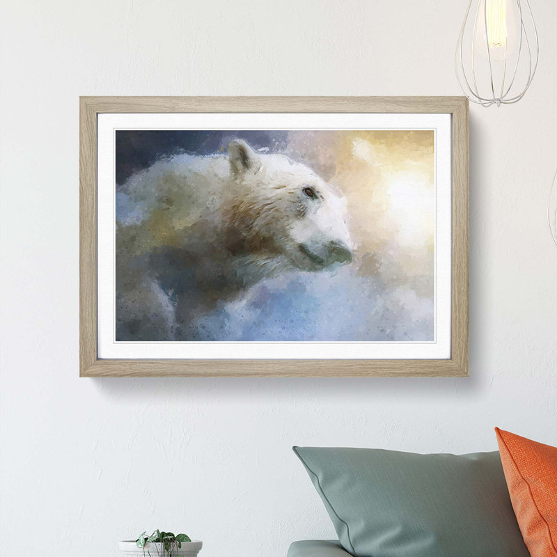 Mystical Polar Bear in Abstract - Picture Frame Painting Print, 62cm H x 87cm W x 2cm D, Oak Framed