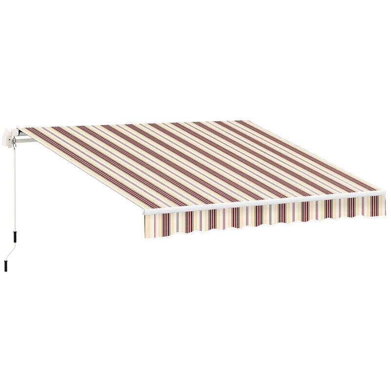 13' X 8' Retractable Patio Awning - & Water Resistance, Aluminum Frame, Manual Crank, Red Stripes For Balcony Yard Sunshade Shelter Awning,